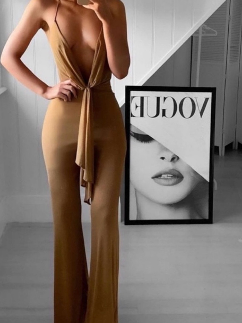 House of CB Sienna Lurex drape  Tie-Front Plunge Jumpsuit